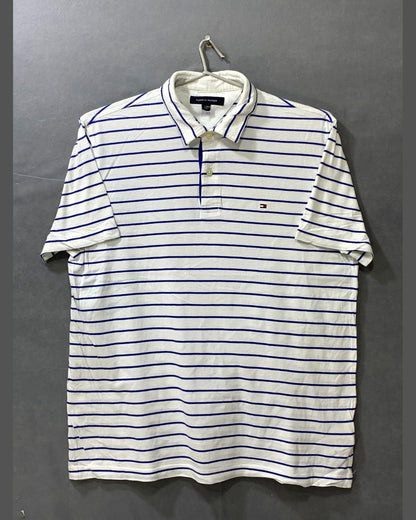 Tommy Hilfiger White Cotton Polo T Shirt For Men Large