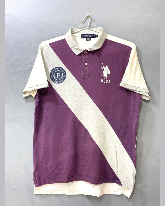 U.S POLO ASSN Purple Cotton Polo T Shirt For Men Large