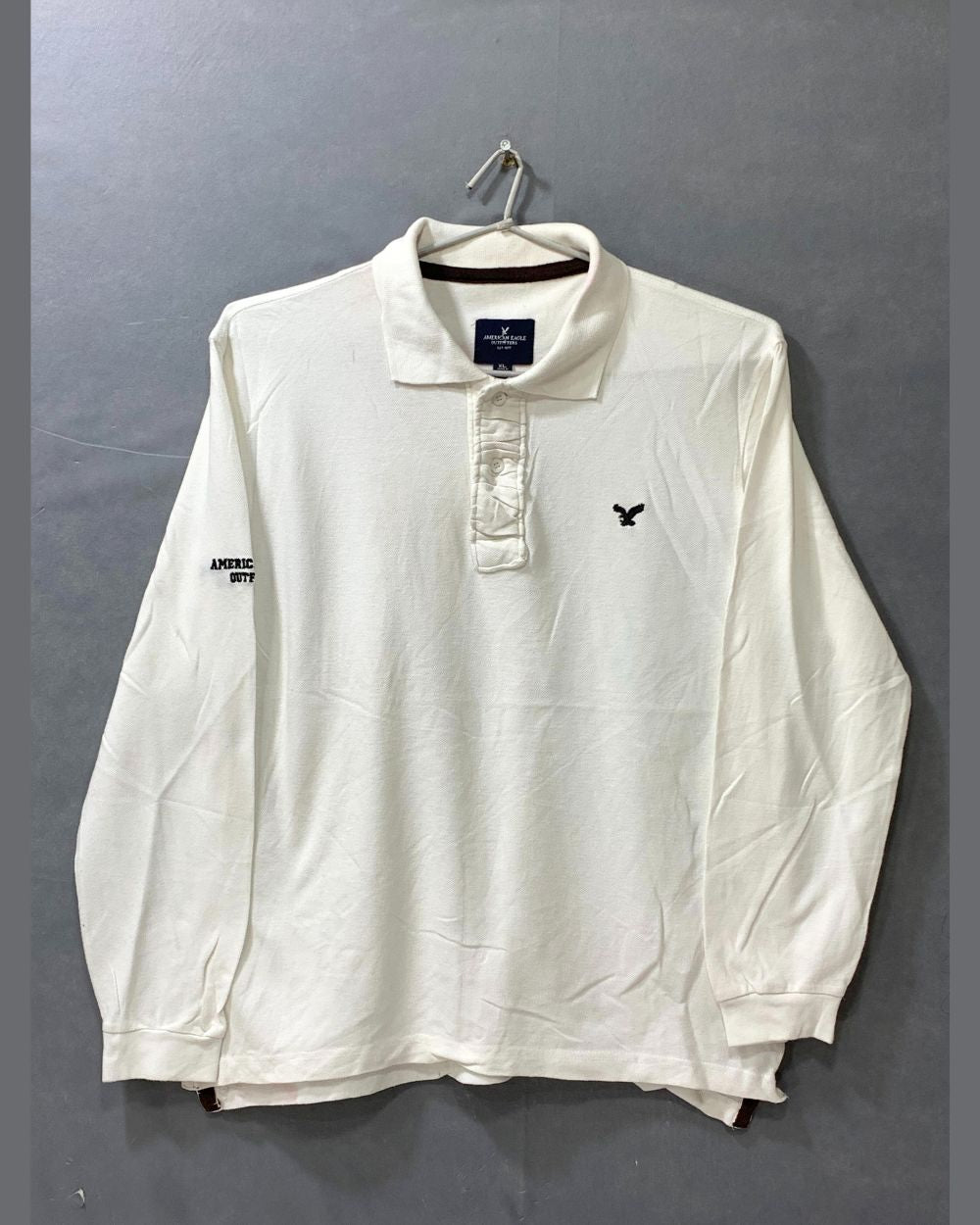 American Eagle White Cotton Polo T Shirt For Men Medium