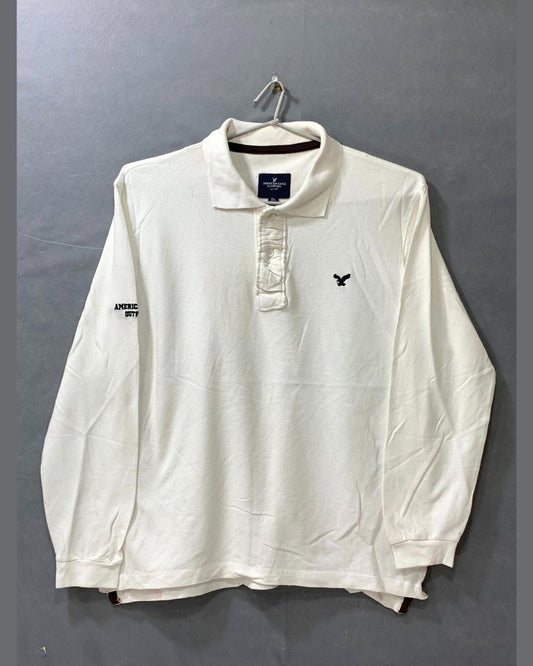 American Eagle White Cotton Polo T Shirt For Men Medium