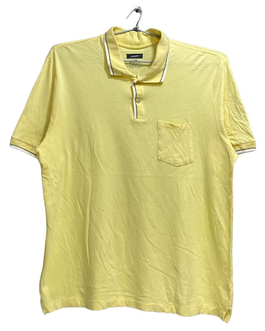 ALFANI Yellow Cotton Polo T Shirt For Men X Large