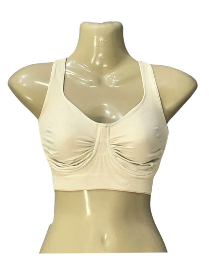 Sassy Bax Cream Sports Gym Bra For Women M