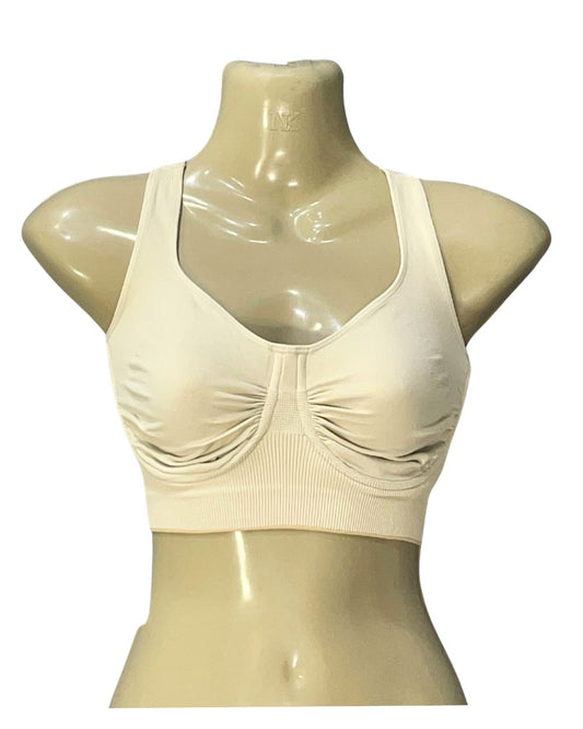 Sassy Bax Cream Sports Gym Bra For Women M