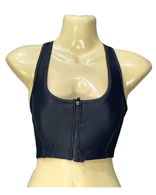 Winzara Front Open Black Sports Gym Bra For Women M