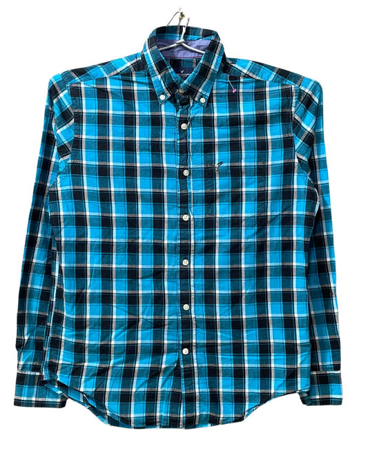 American Eagle Blue Cotton Shirt For Men Small