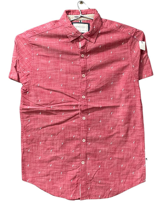 Denim & Flower Pink Cotton Shirt For Men Small