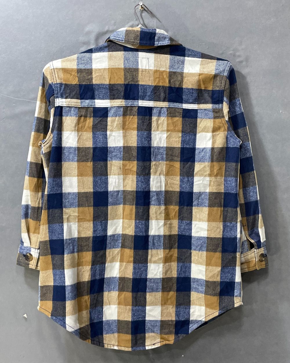 Old Navy Blue Wool Check Falalen Winter Shirt For Men Medium