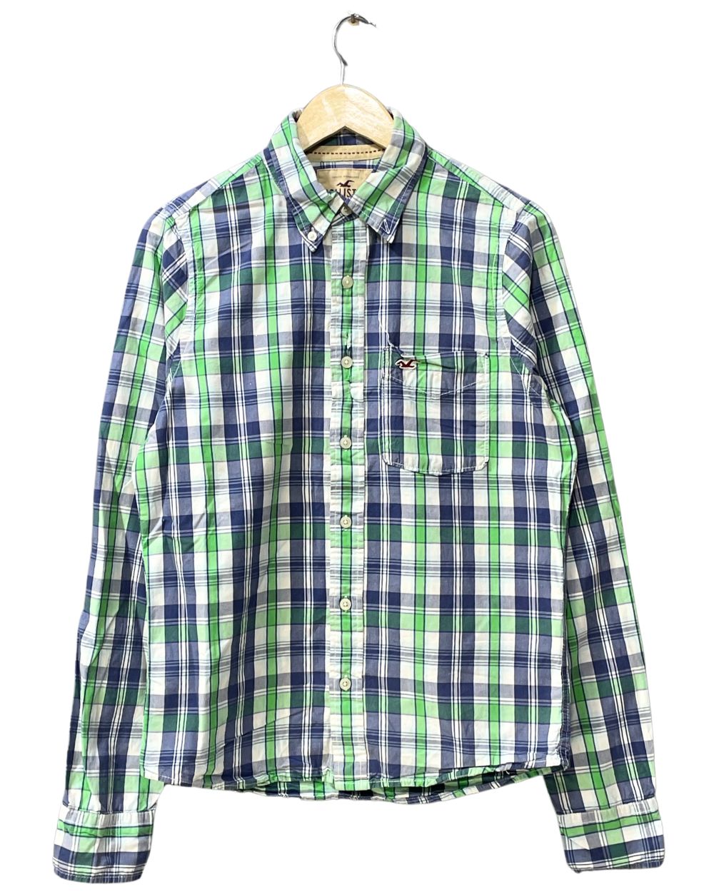 Hollister Green & Blue Cotton Shirt For 16 Years Kids Boy