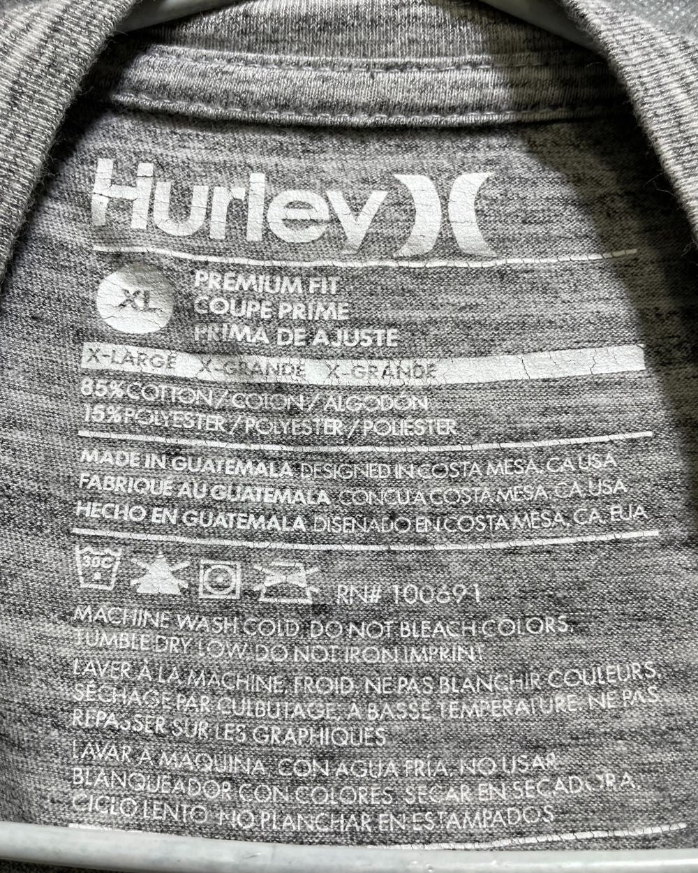 Hurley Gray T Shirt For Men X Large | Preloved Labels