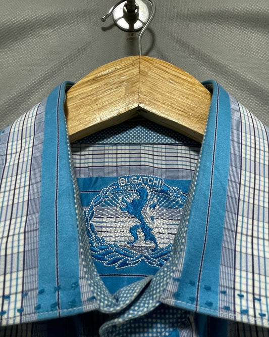 Bugatchi Blue Cotton Shirt For Men Large