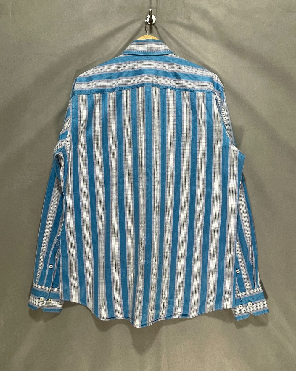 Bugatchi Blue Cotton Shirt For Men Large