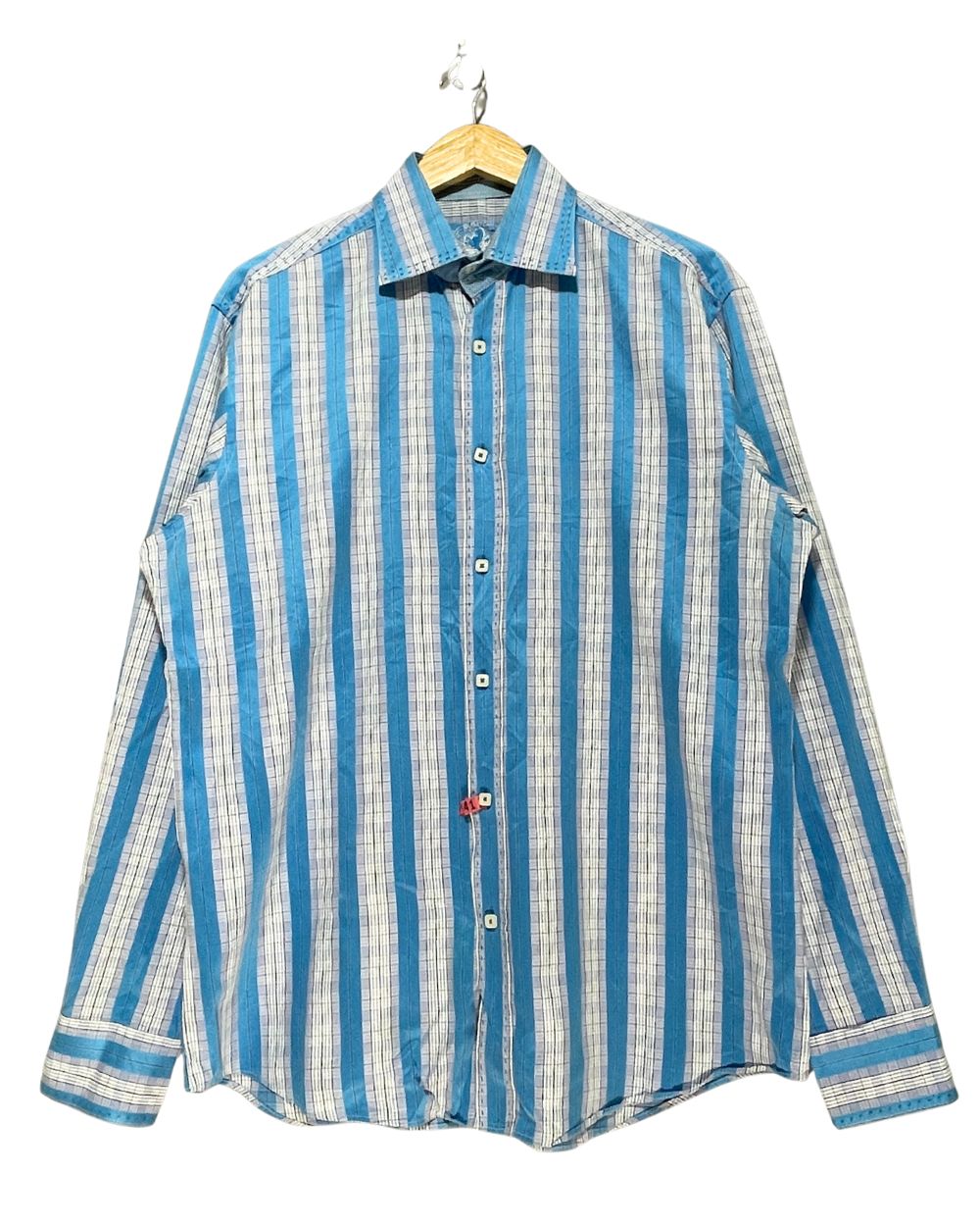 Bugatchi Blue Cotton Shirt For Men Large