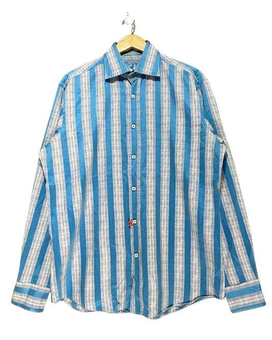 Bugatchi Blue Cotton Shirt For Men Large