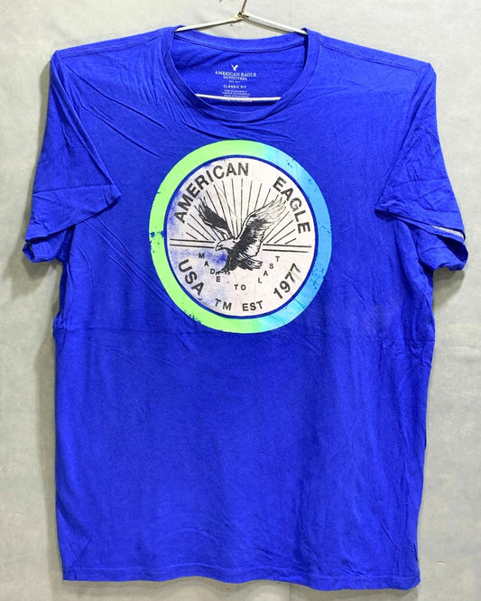 American Eagle Branded Original Blue & Green Cotton T Shirt For Men