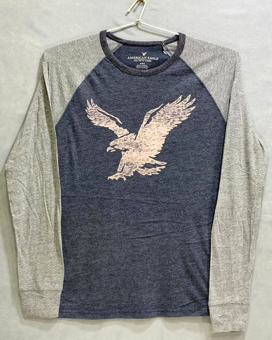 American Eagle Branded Original Gray & Black Cotton T Shirt For Men