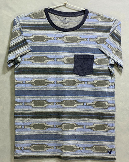 American Eagle Branded Original Blue & Blue Cotton T Shirt For Men