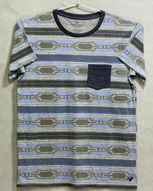 American Eagle Branded Original Blue & Blue Cotton T Shirt For Men