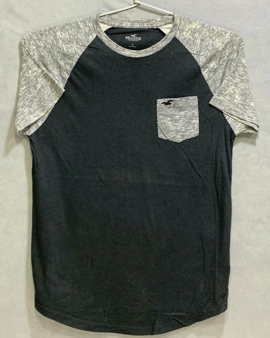 Hollister Branded Original Cotton Gray & Black T Shirt For Men