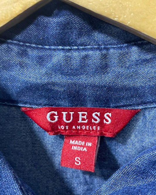 Guess Blue Cotton Denim For Women Tops Small