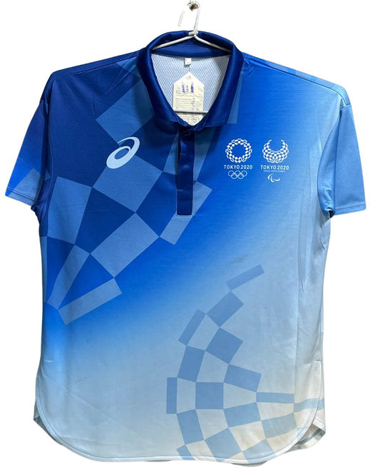 Asics Blue Polyester Jersey Sport Polo T Shirt For Men Medium