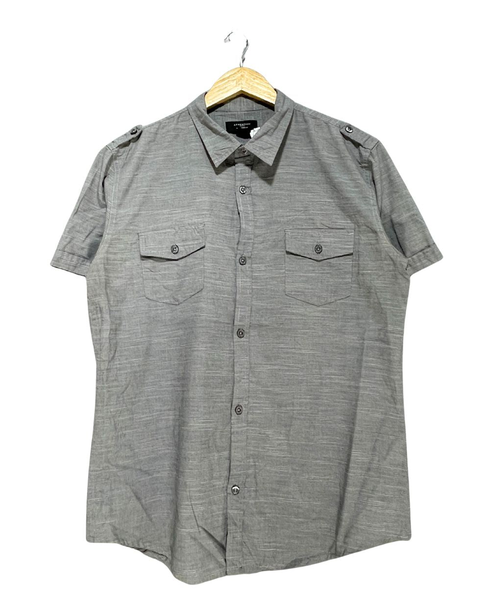 Attention Gray Cotton Shirt For Men Large