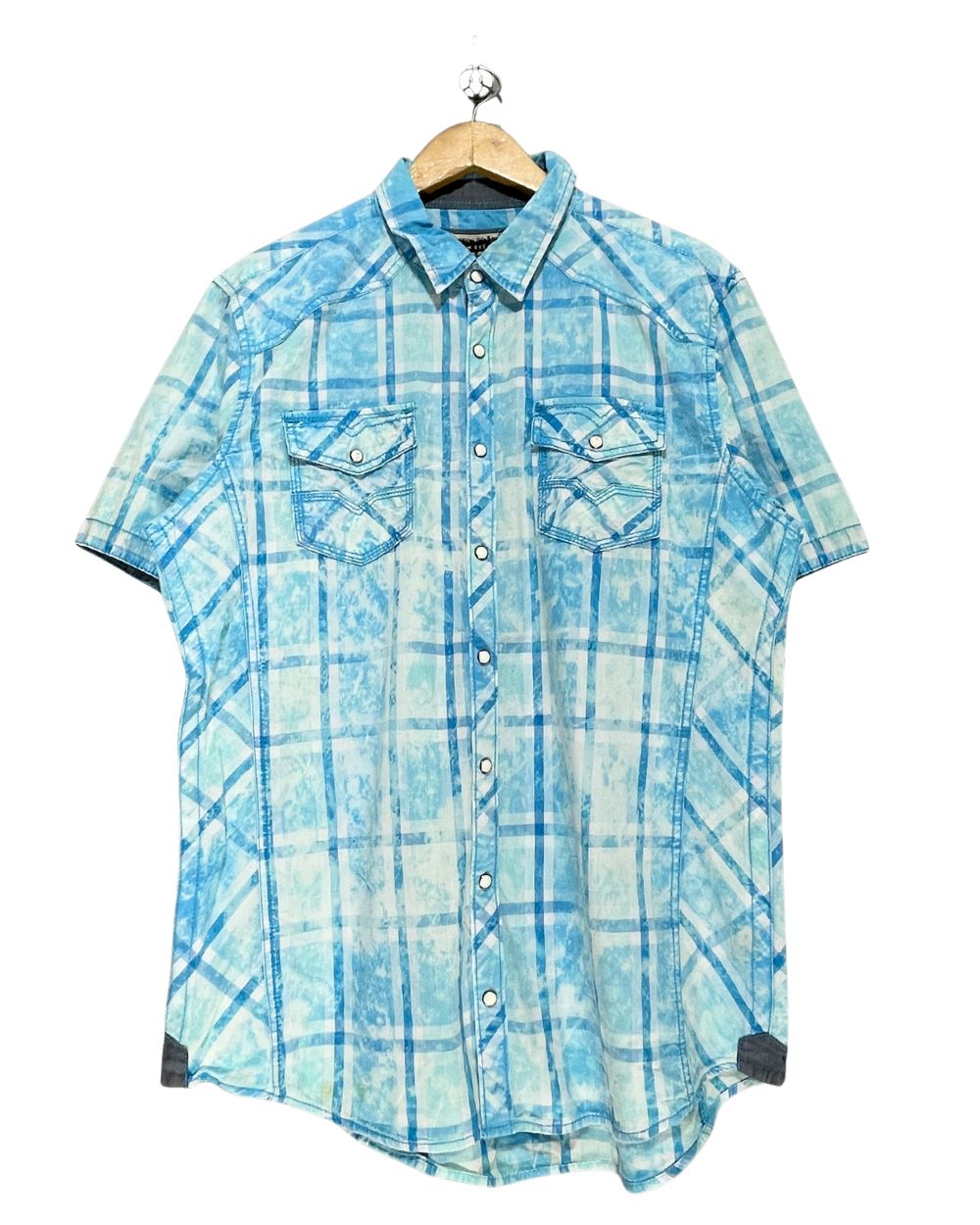 Vintage Blue Cotton Shirt For Men Large