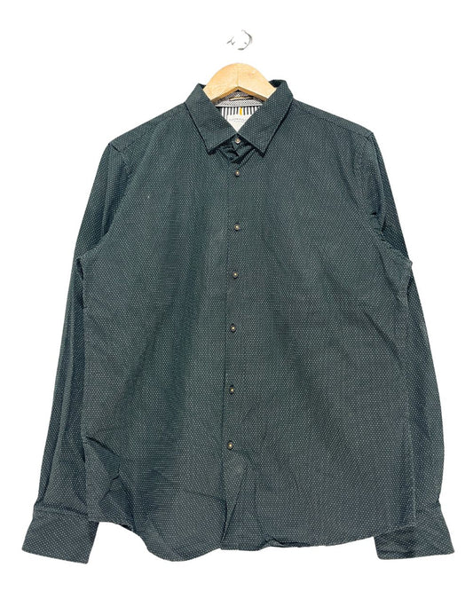 Denim & Flower Black Cotton Shirt For Men Large