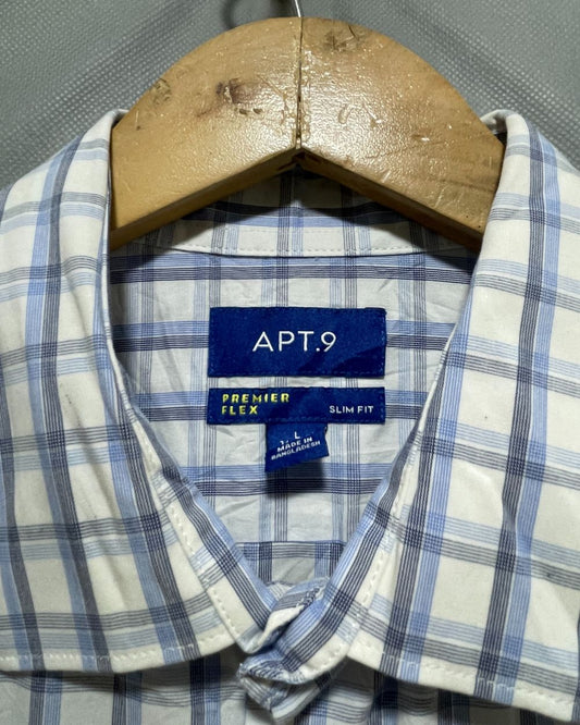 APT.9 Blue Cotton Shirt For Men Large