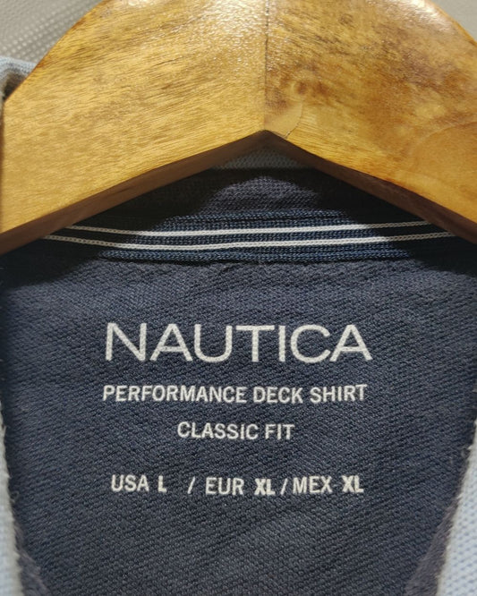 Nautica Blue Cotton Polo T Shirt For Men Large