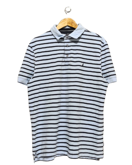 Nautica Blue Cotton Polo T Shirt For Men Large