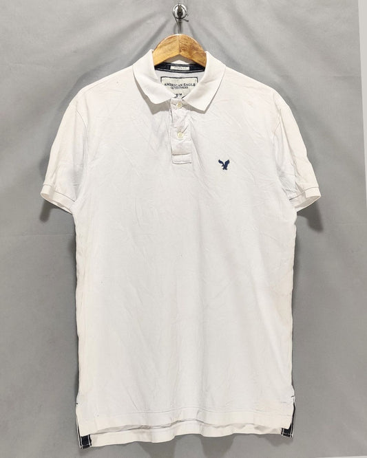 American Eagle White Cotton Polo T Shirt For Men Large