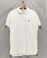 American Eagle White Cotton Polo T Shirt For Men Large