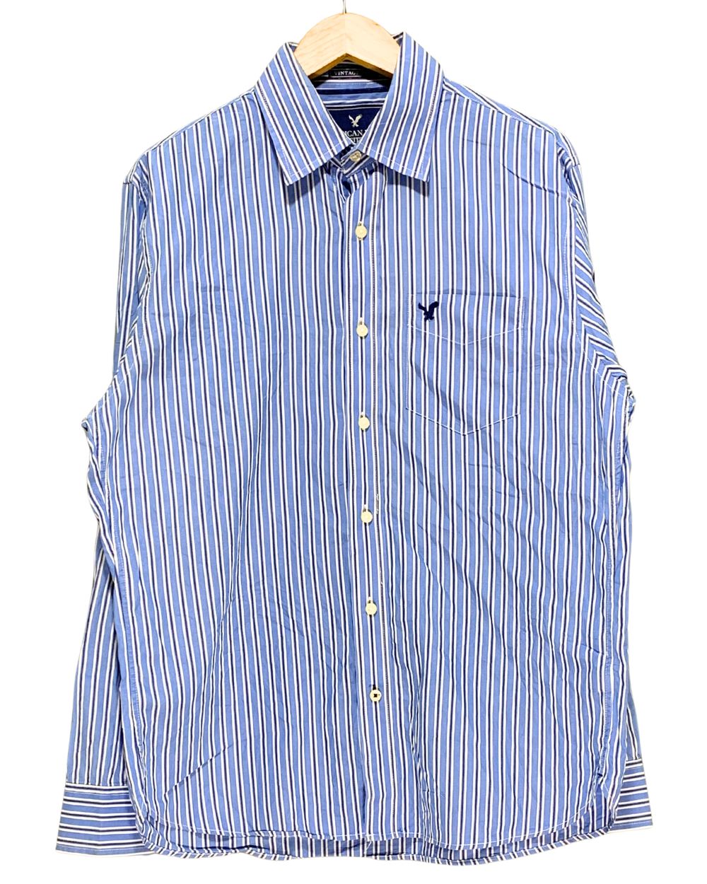 American Eagle Blue Cotton Shirt For Men Large