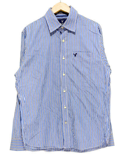 American Eagle Blue Cotton Shirt For Men Large