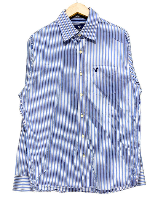American Eagle Blue Cotton Shirt For Men Large