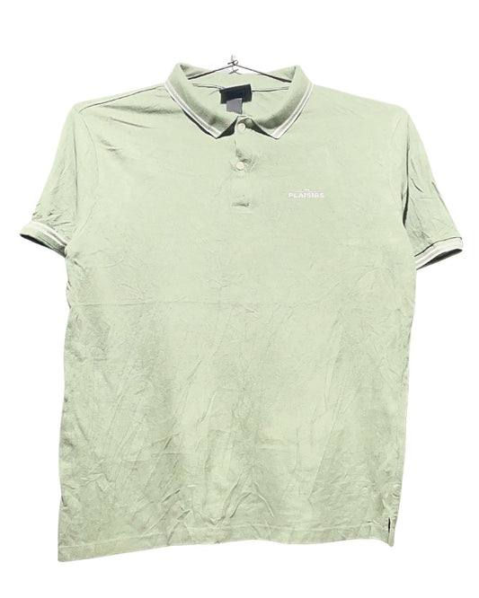 H&M Green Cotton Polo T Shirt For Men L