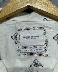 Denim & Flower White Cotton Shirt For Men L