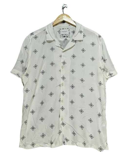 Denim & Flower White Cotton Shirt For Men L