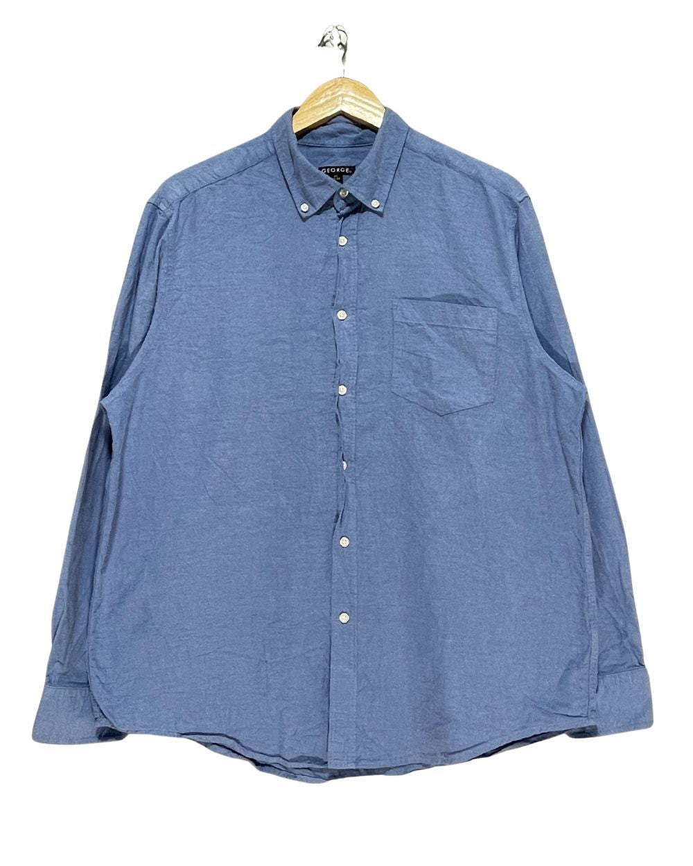 George Blue Cotton Shirt For Men Large