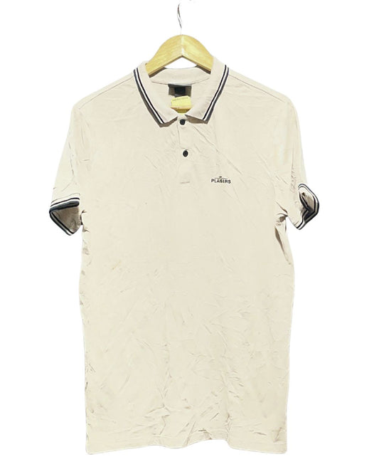 H&M Cream Cotton Polo T Shirt For Men Large