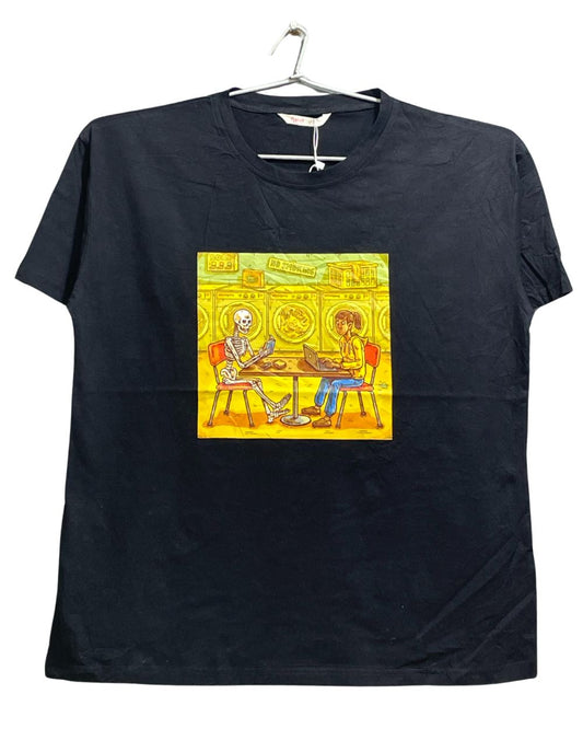 Romwe Black Cotton T Shirt For Men M