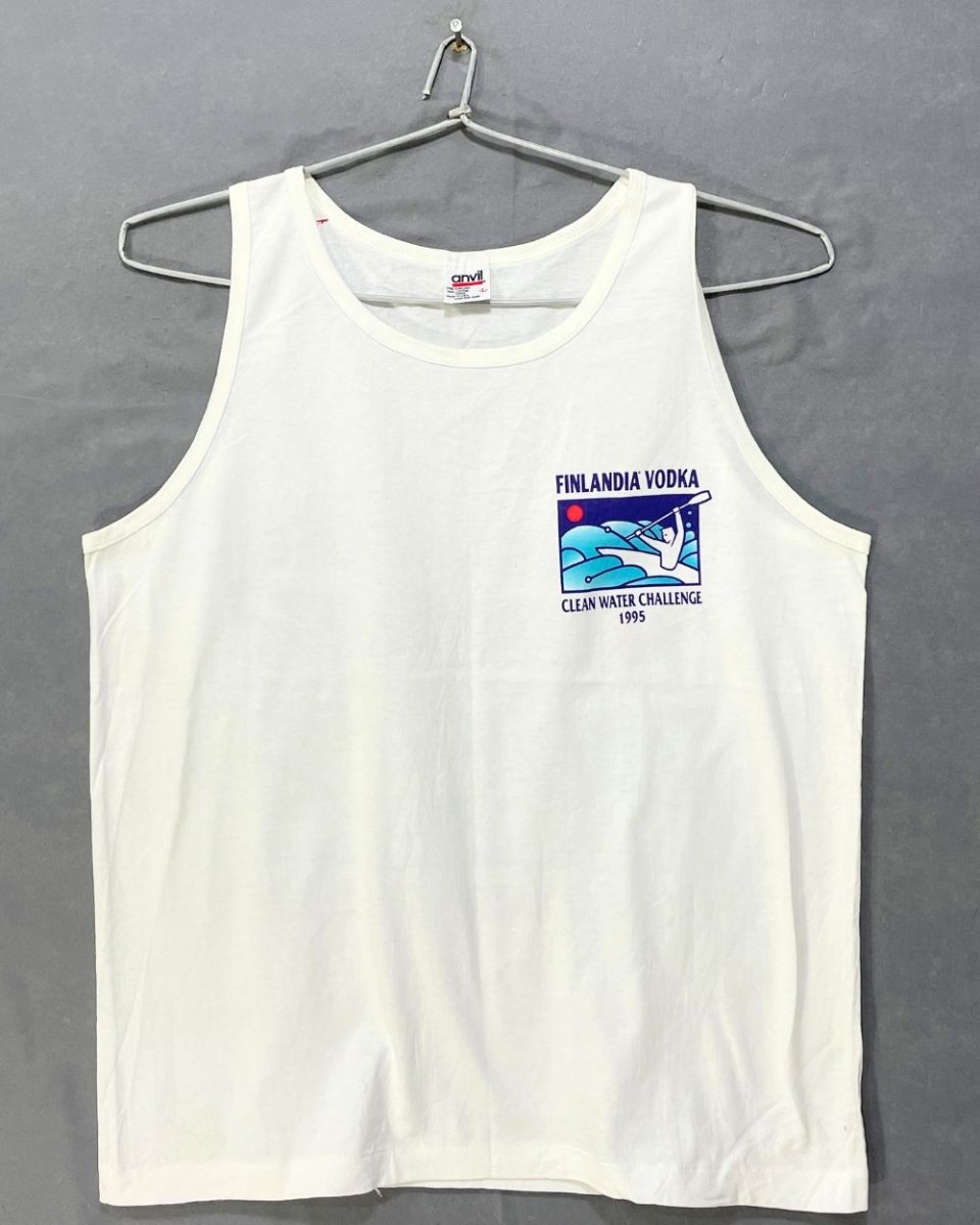 Anvil White Cotton Vest T Shirt For Men L - Preloved Labels