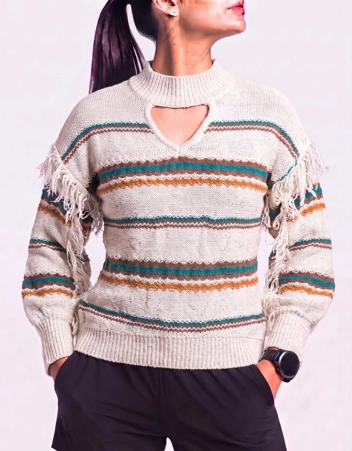 Cato Women Cream Striped Sweater L – Preloved Labels
