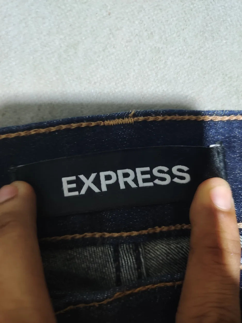 Express Women Cotton Dark Blue Pink Jeans M - additional view 2