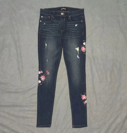 Express Women Cotton Dark Blue Pink Jeans M - additional view 3