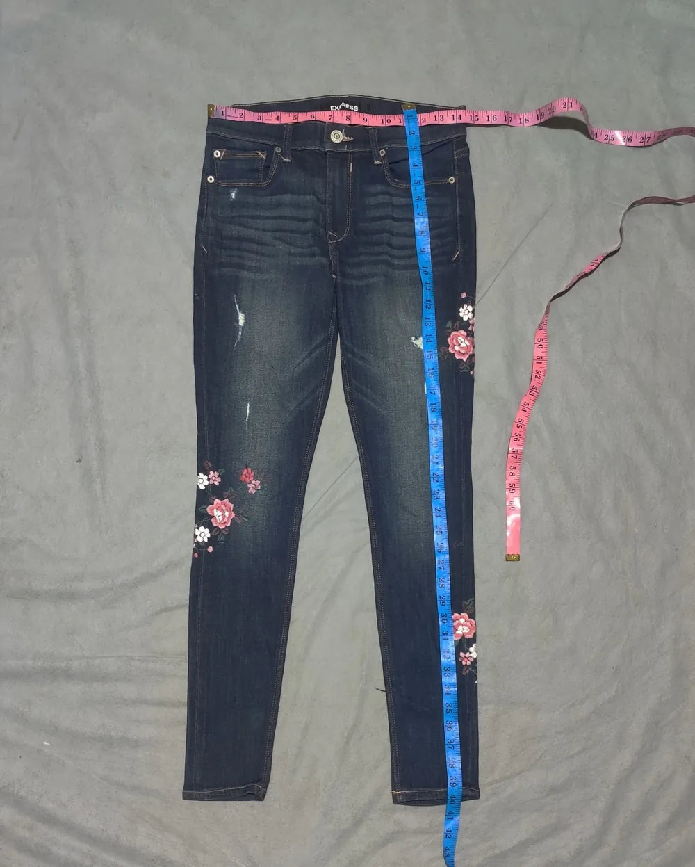 Express Women Cotton Dark Blue Pink Jeans M - additional view 4
