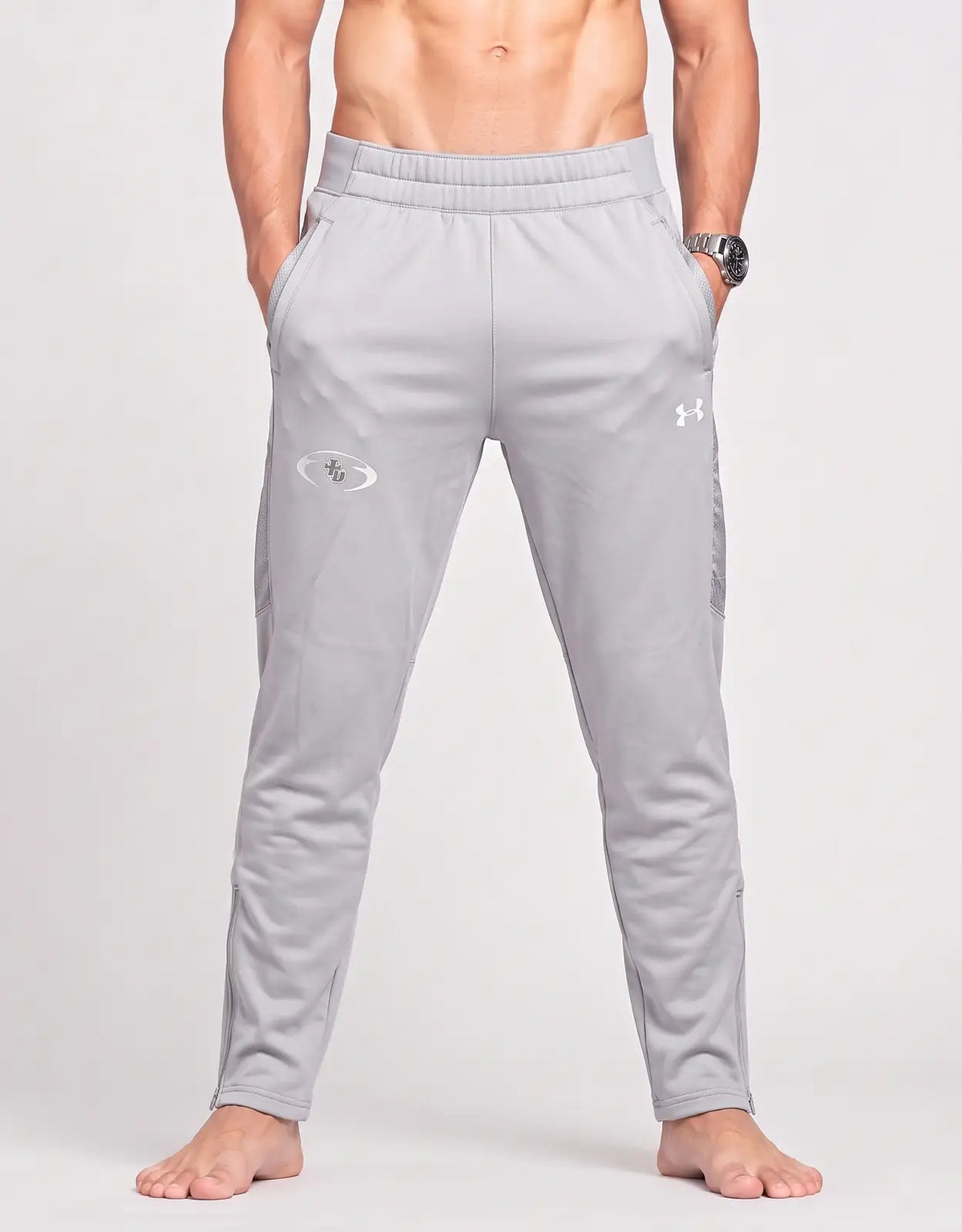 Under Armour Men Sports Polyester Gray Trackpants M