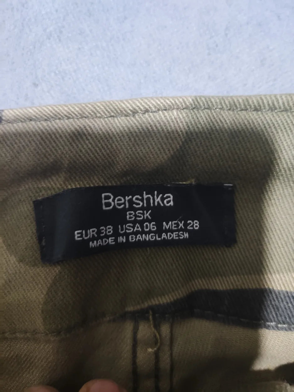 Bershka Women Cotton Olive Green Pants S - additional view 2