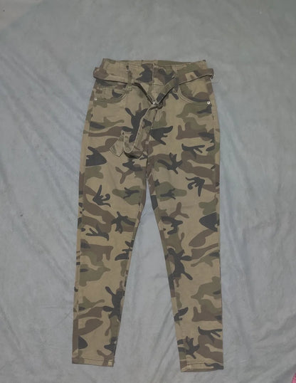 Bershka Women Cotton Olive Green Pants S - additional view 3
