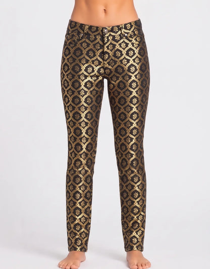 Old Navy Women Cotton Black Yellow Pants M